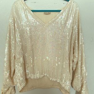Vintage sequin white cream long sleeve blouse